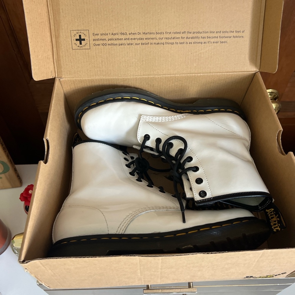 Dr. Martens Patent White Leather Boots